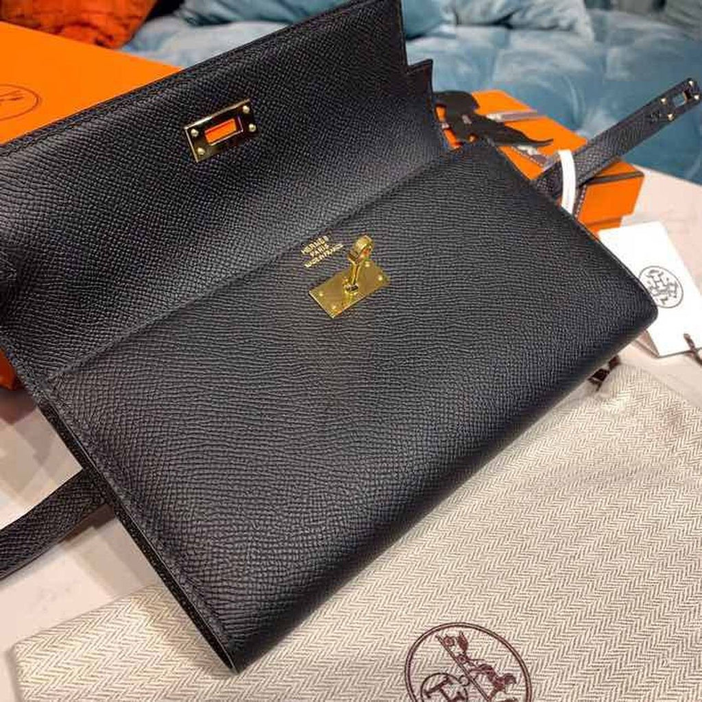 Hermes Kelly Wallet To Go Woc Black With Gold Toned Hardware Bag For Women 8.2in/21cm