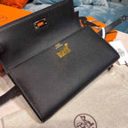 Hermes Kelly Wallet To Go Woc Black With Gold Toned Hardware Bag For Women 8.2in/21cm
