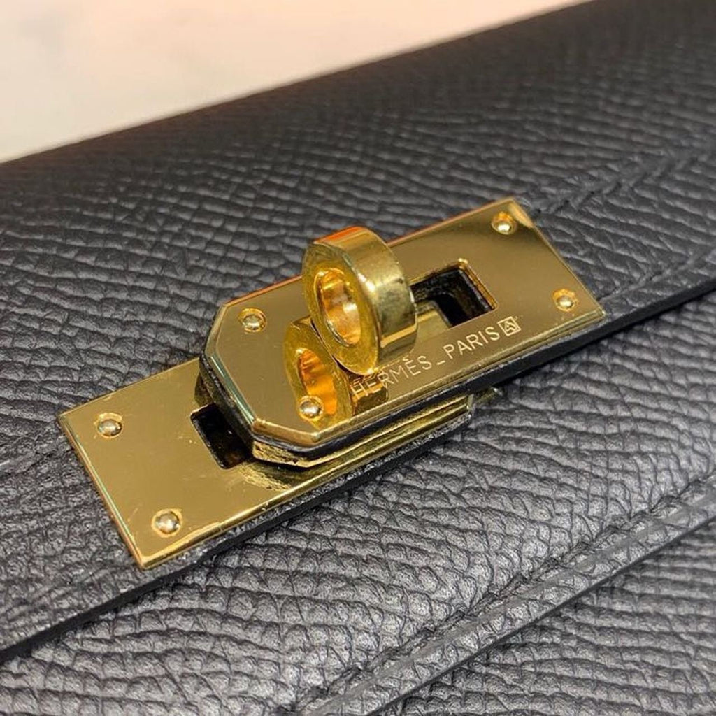 Hermes Kelly Wallet To Go Woc Black With Gold Toned Hardware Bag For Women 8.2in/21cm