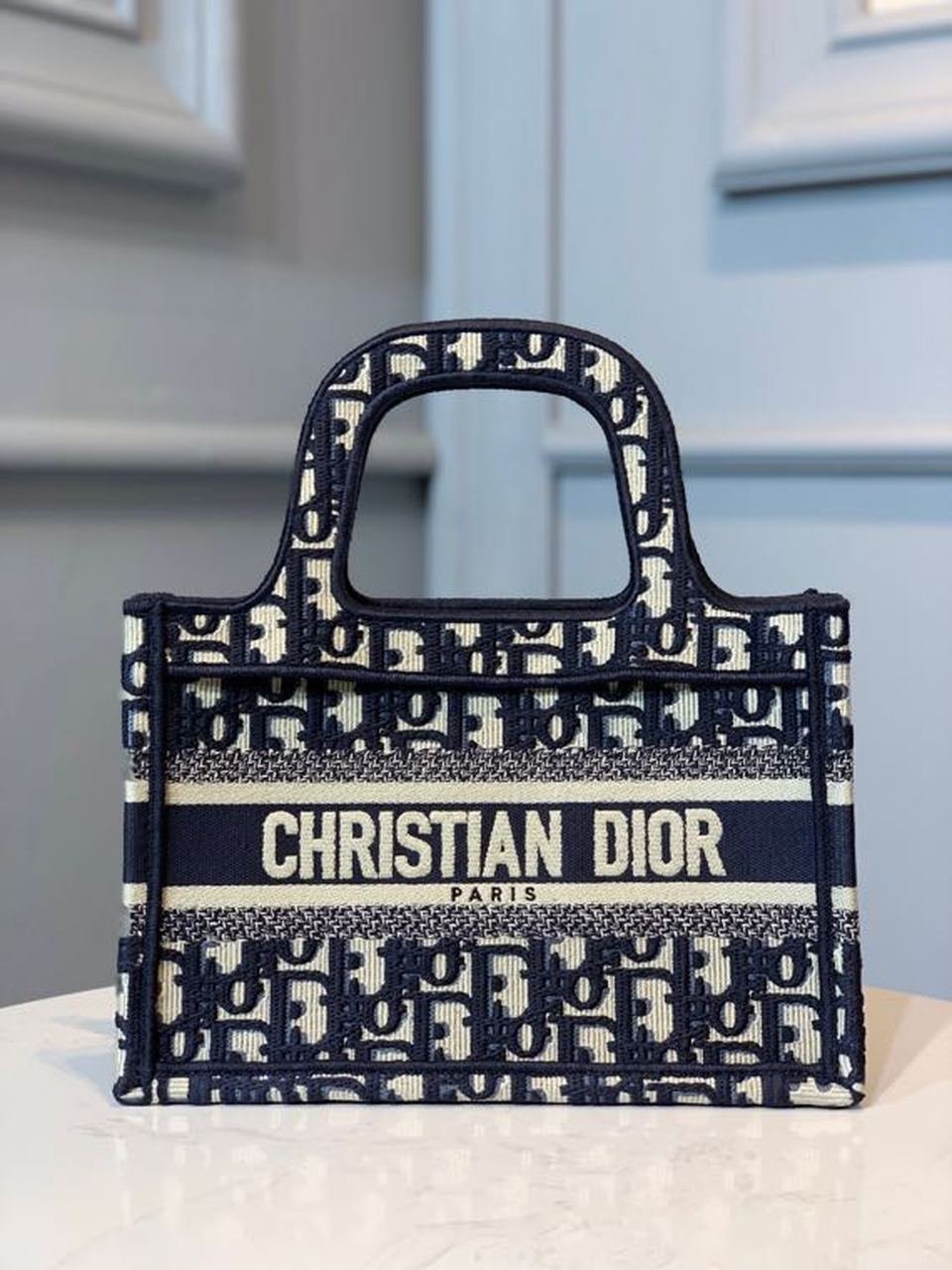 Christian Dior Mini Book Tote Bag 22cm Oblique Embroidered Canvas Spring/Summer Collection, Blue