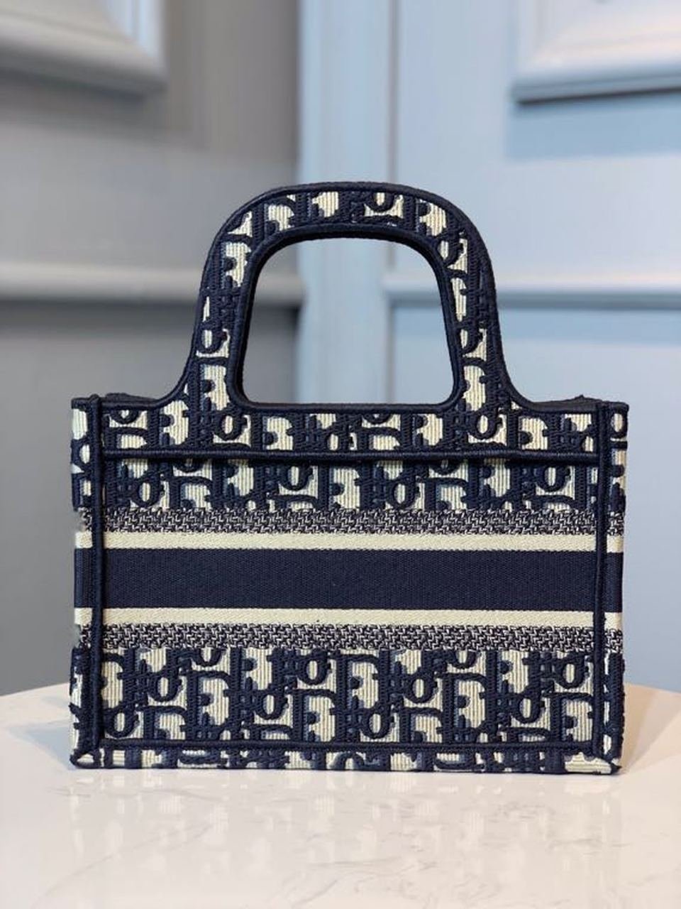 Christian Dior Mini Book Tote Bag 22cm Oblique Embroidered Canvas Spring/Summer Collection, Blue
