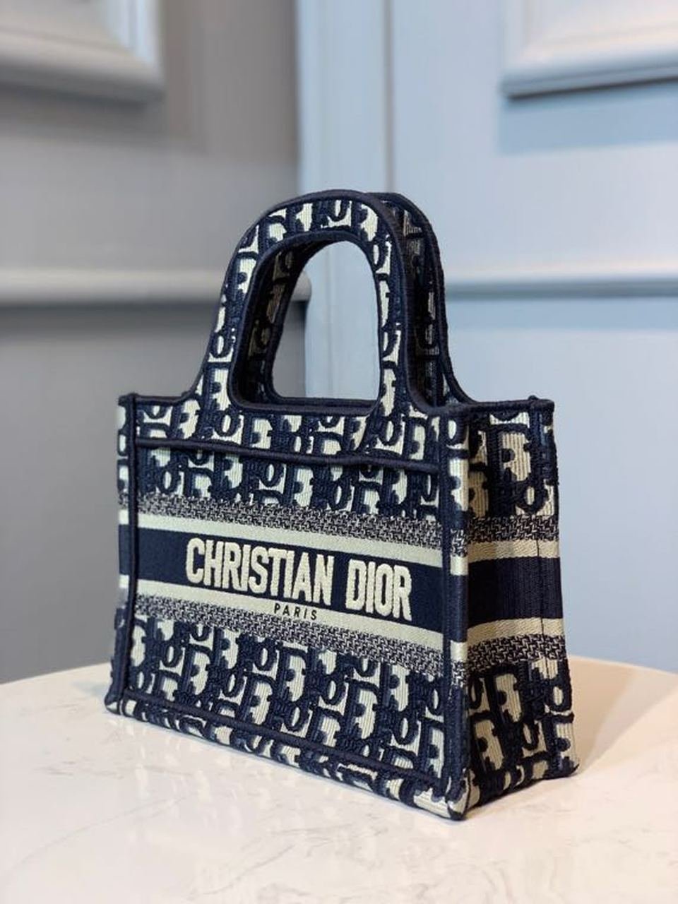 Christian Dior Mini Book Tote Bag 22cm Oblique Embroidered Canvas Spring/Summer Collection, Blue