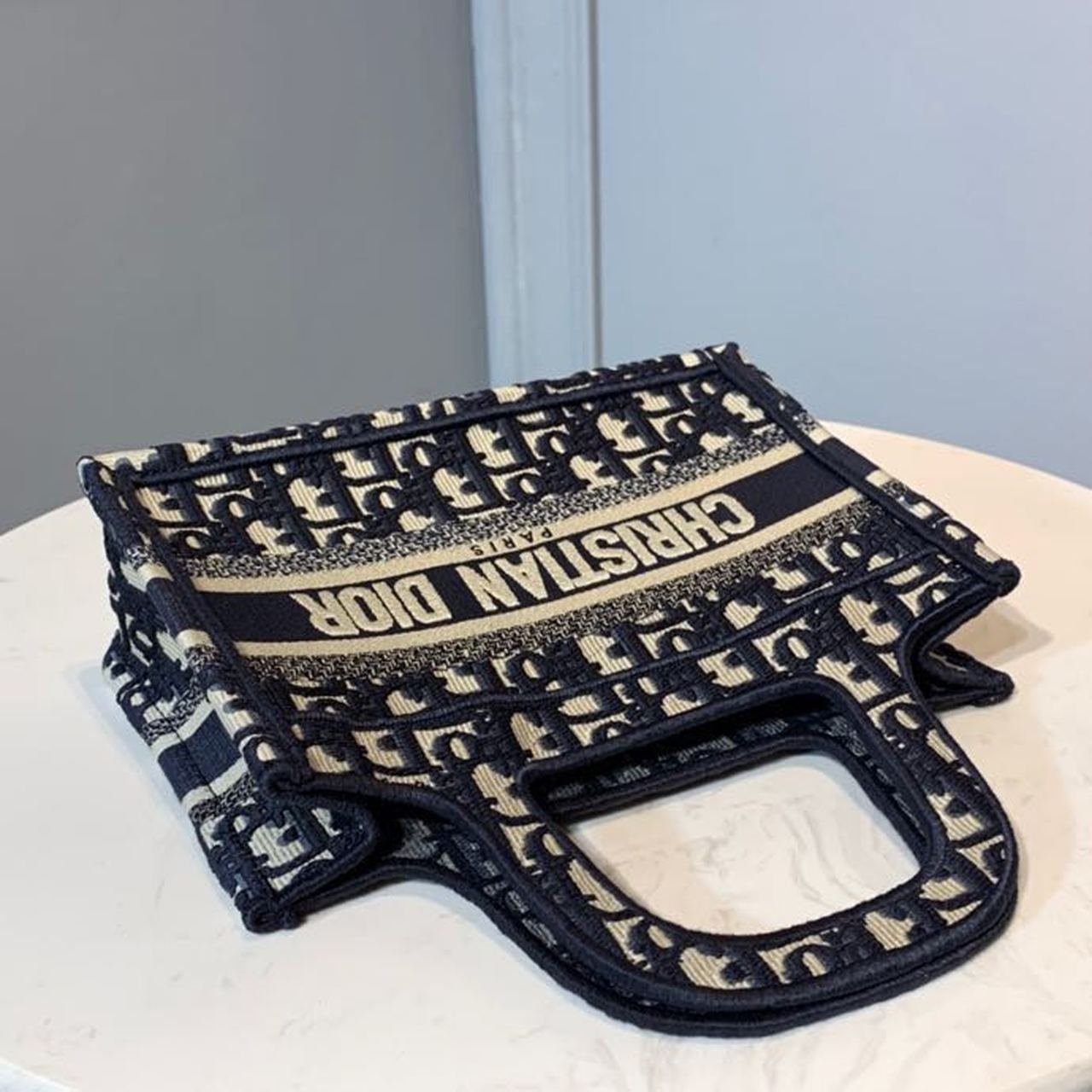 Christian Dior Mini Book Tote Bag 22cm Oblique Embroidered Canvas Spring/Summer Collection, Blue
