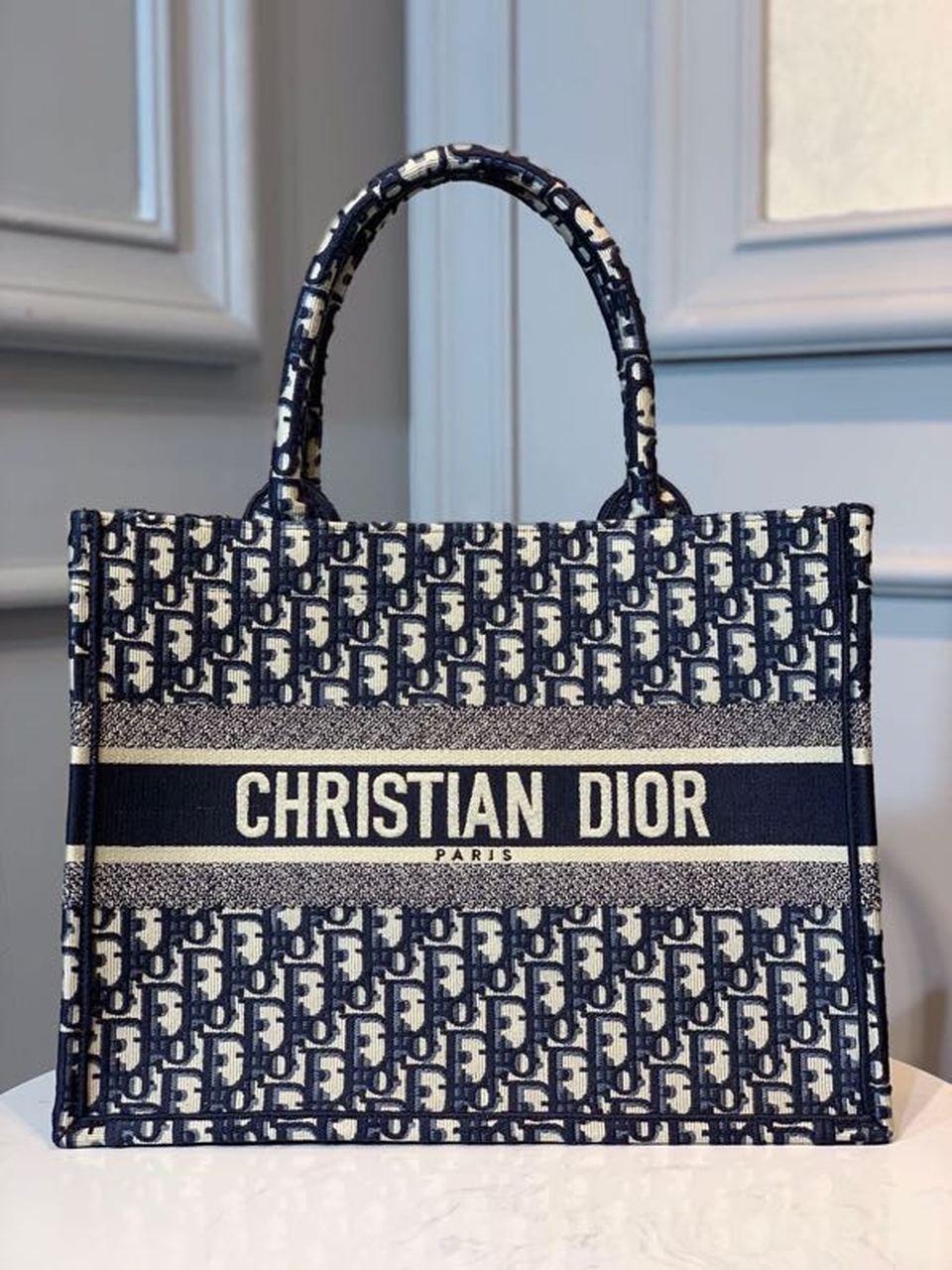 Christian Dior Mini Book Tote Bag 36cm Oblique Embroidered Canvas Spring/Summer Collection, Blue