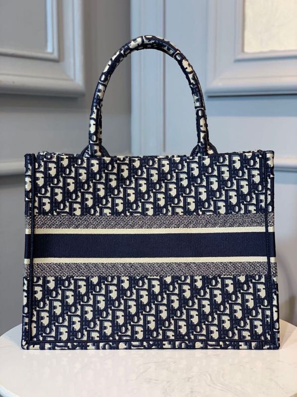 Christian Dior Mini Book Tote Bag 36cm Oblique Embroidered Canvas Spring/Summer Collection, Blue