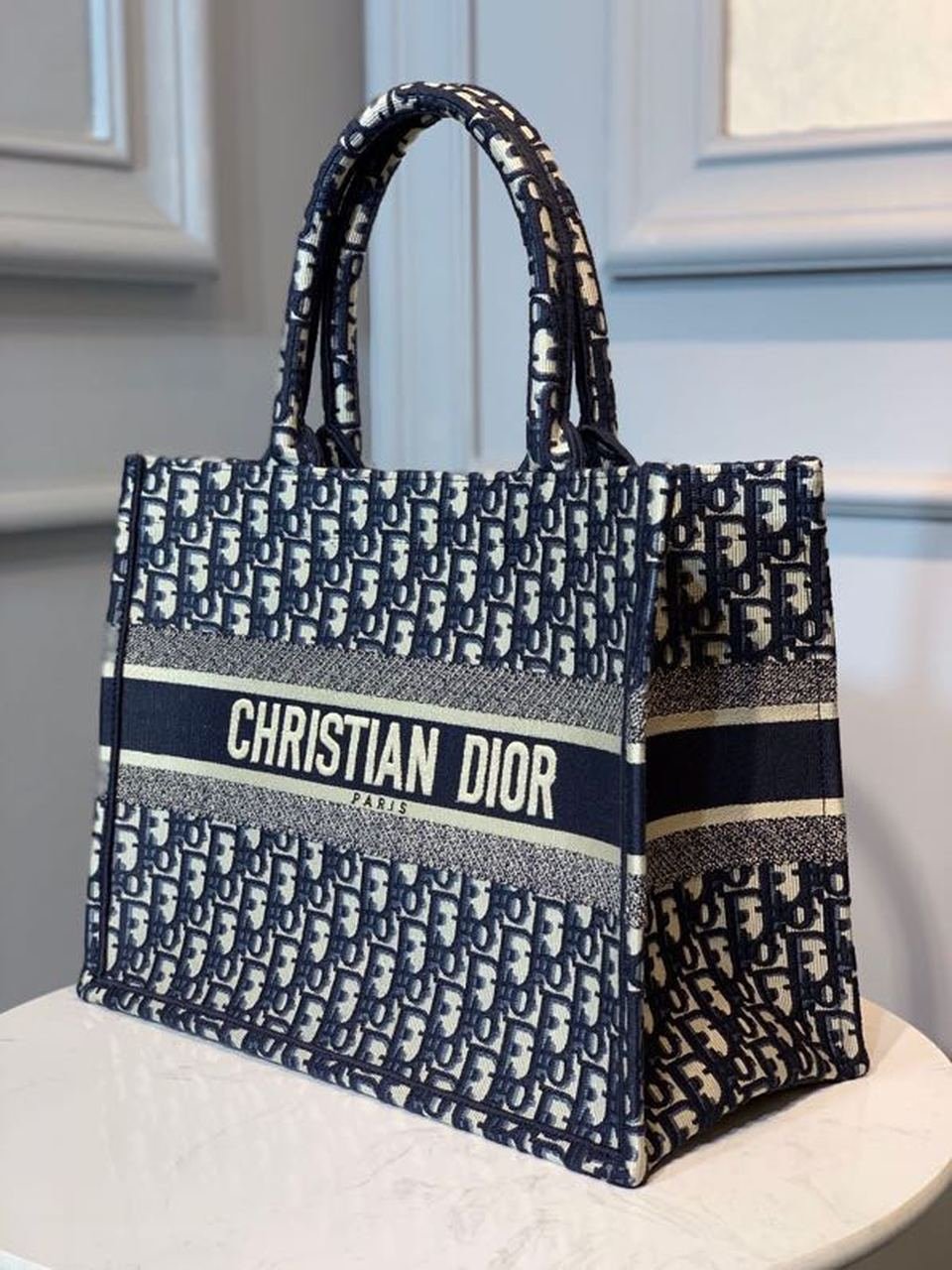 Christian Dior Mini Book Tote Bag 36cm Oblique Embroidered Canvas Spring/Summer Collection, Blue