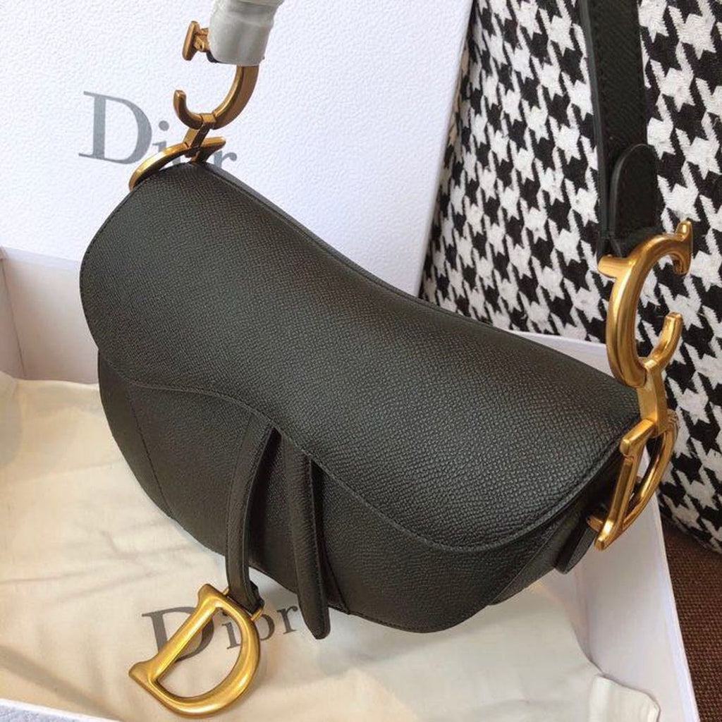 Christian Dior Saddle Bag 25cm Grained Calfskin Canvas Spring/Summer Collection, Black