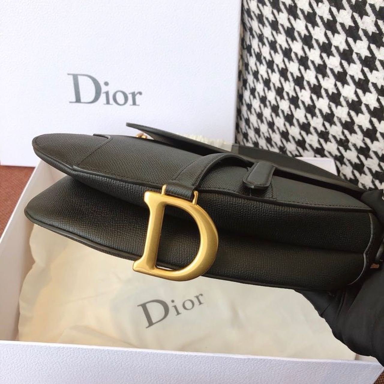 Christian Dior Saddle Bag 25cm Grained Calfskin Canvas Spring/Summer Collection, Black