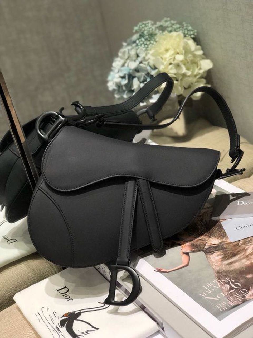 Christian Dior Ultramatte Saddle Bag 25cm Calfskin Canvas Spring/Summer Collection, Black
