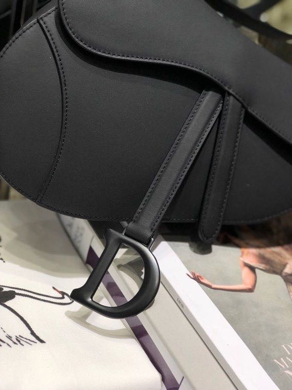 Christian Dior Ultramatte Saddle Bag 25cm Calfskin Canvas Spring/Summer Collection, Black