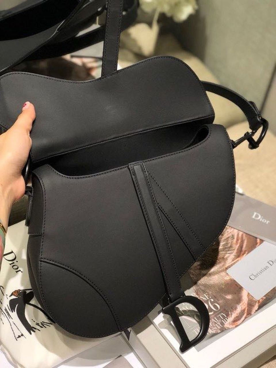 Christian Dior Ultramatte Saddle Bag 25cm Calfskin Canvas Spring/Summer Collection, Black