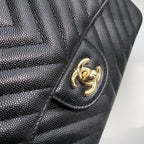 Chanel Chevron Classic Flap Bag 25cm Gold Hardware Caviar Leather Spring/Summer Collection Black
