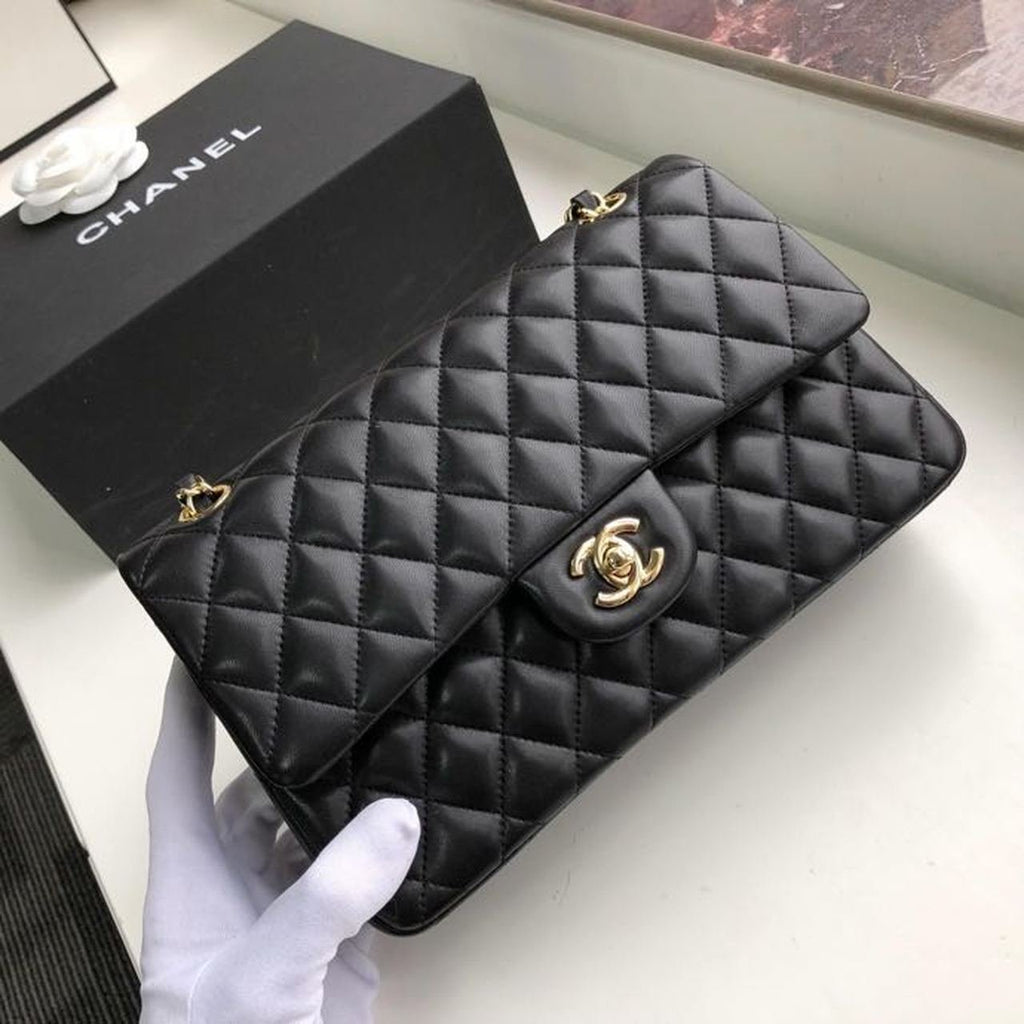 Chanel Classic Flap Bag 25cm Gold Hardware Lambskin Leather Spring/Summer Collection Black