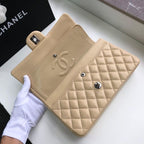 Chanel Classic Flap Bag 30cm Silver Hardware Lambskin Leather Spring/Summer Collection Beige