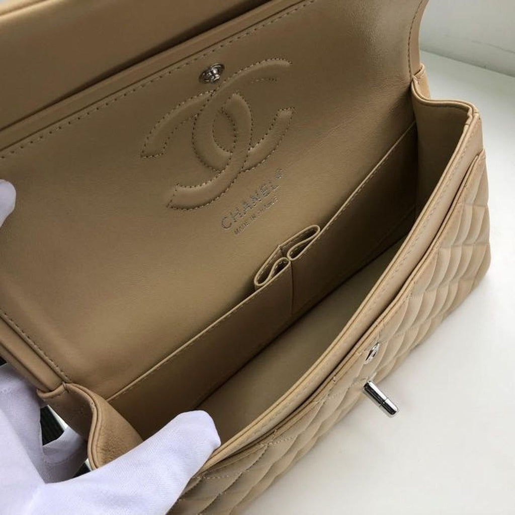 Chanel Classic Flap Bag 30cm Silver Hardware Lambskin Leather Spring/Summer Collection Beige