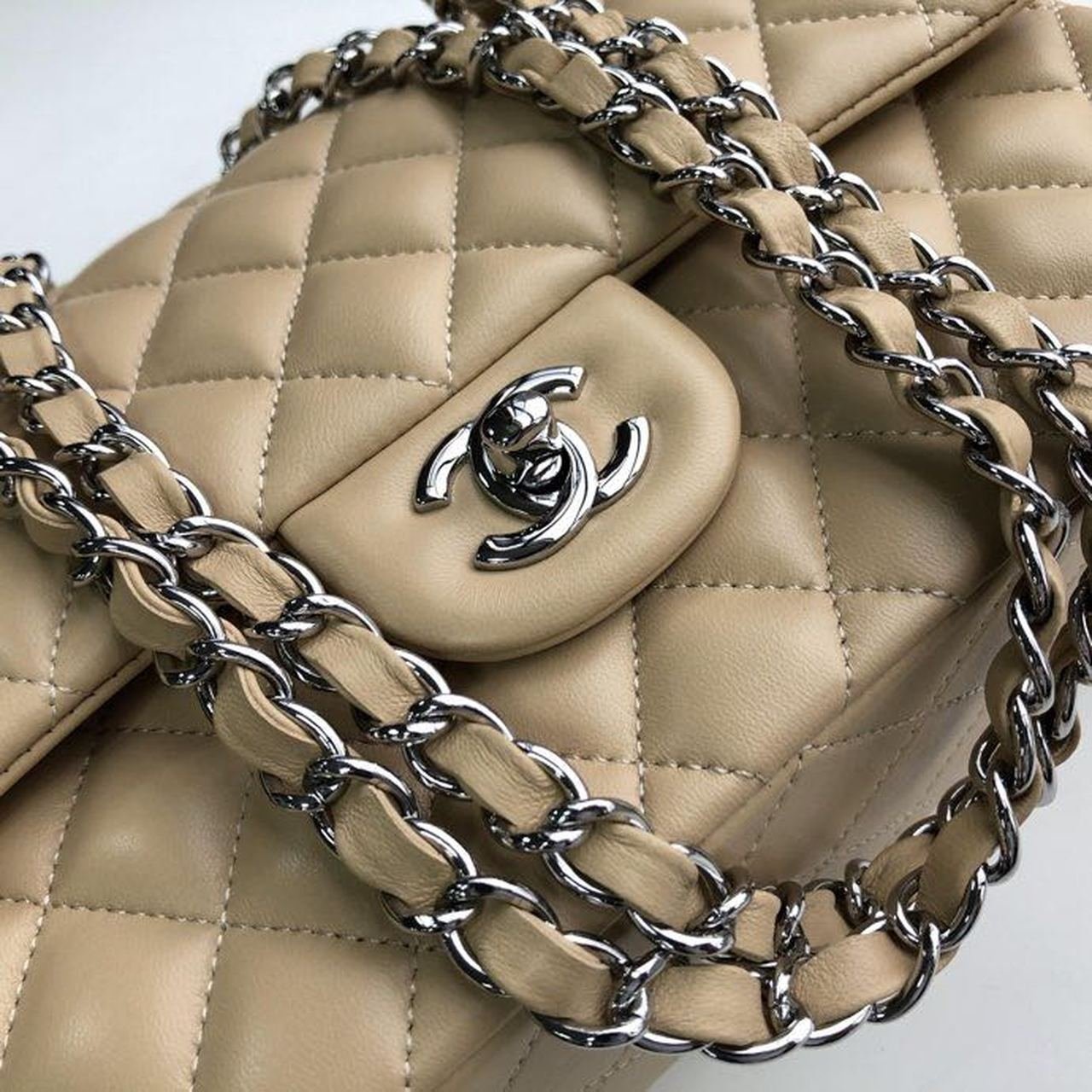 Chanel Classic Flap Bag 30cm Silver Hardware Lambskin Leather Spring/Summer Collection Beige