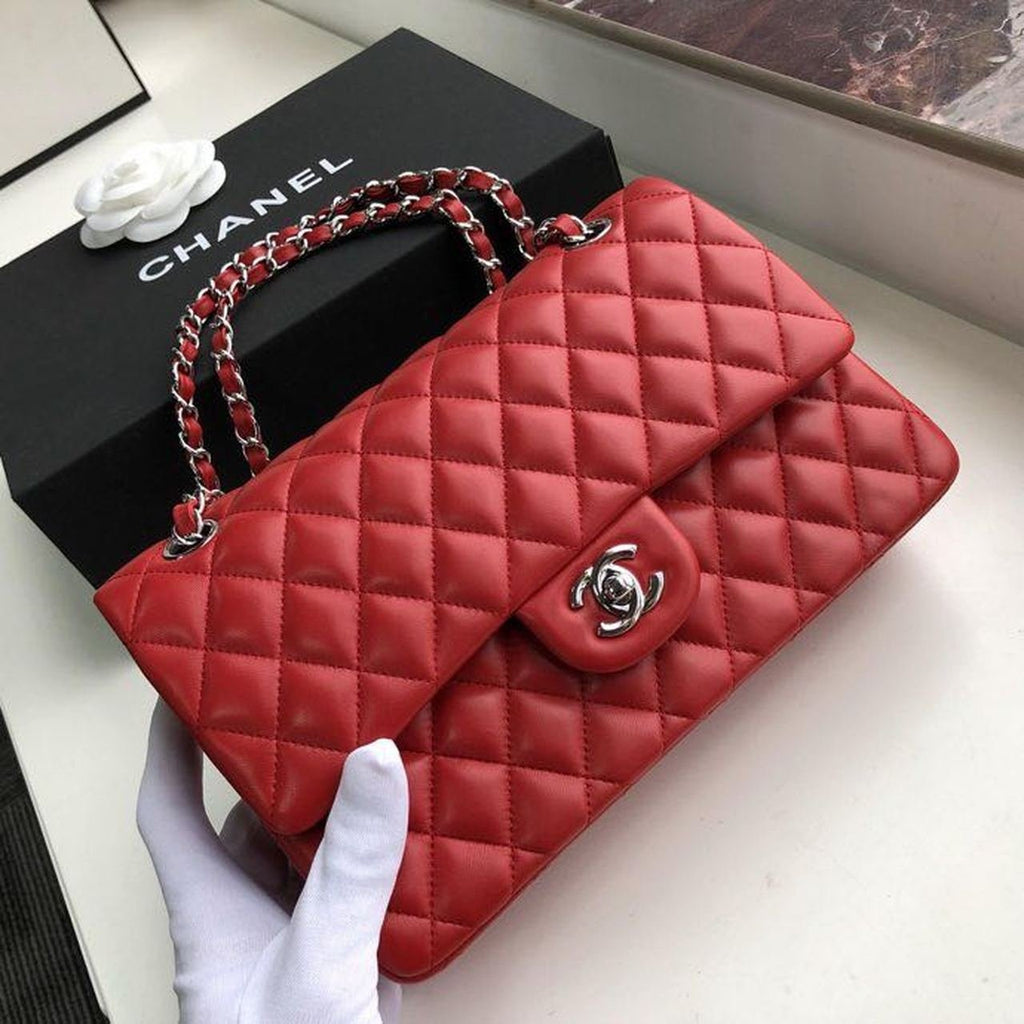 Chanel Classic Flap Bag 25cm Silver Hardware Lambskin Leather Spring/Summer Collection Red