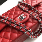 Chanel Classic Flap Bag 25cm Silver Hardware Lambskin Leather Spring/Summer Collection Red