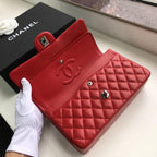 Chanel Classic Flap Bag 25cm Silver Hardware Lambskin Leather Spring/Summer Collection Red