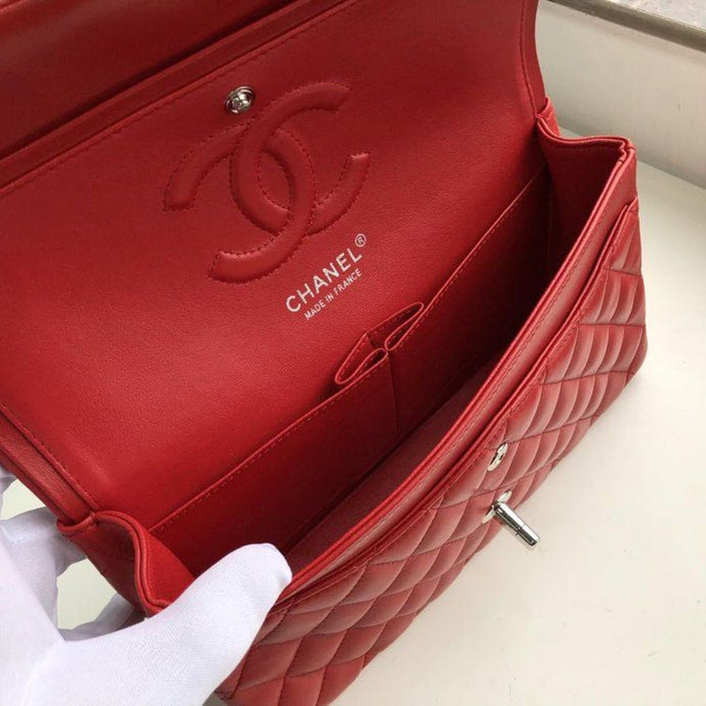 Chanel Classic Flap Bag 25cm Silver Hardware Lambskin Leather Spring/Summer Collection Red
