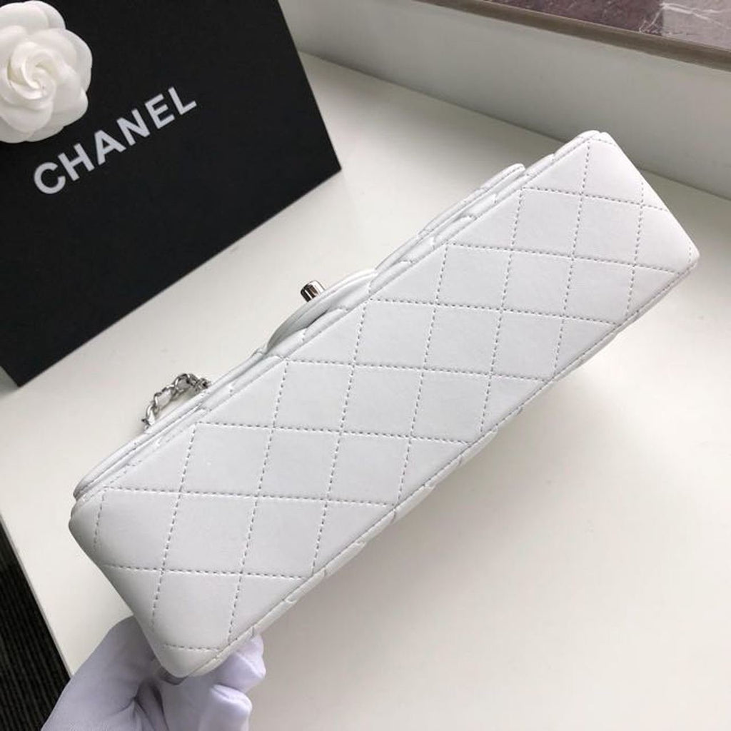 Chanel Classic Flap Bag 25cm Silver Hardware Lambskin Leather Spring/Summer Collection White