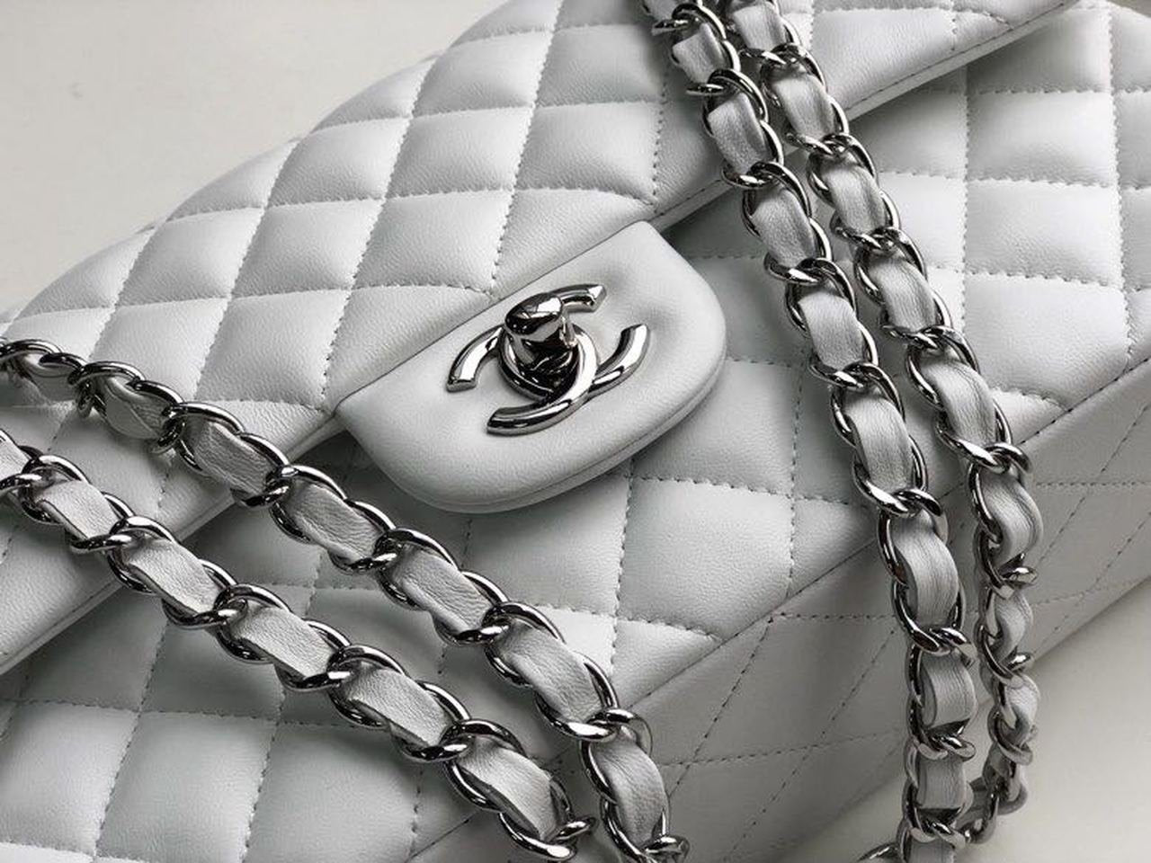 Chanel Classic Flap Bag 25cm Silver Hardware Lambskin Leather Spring/Summer Collection White