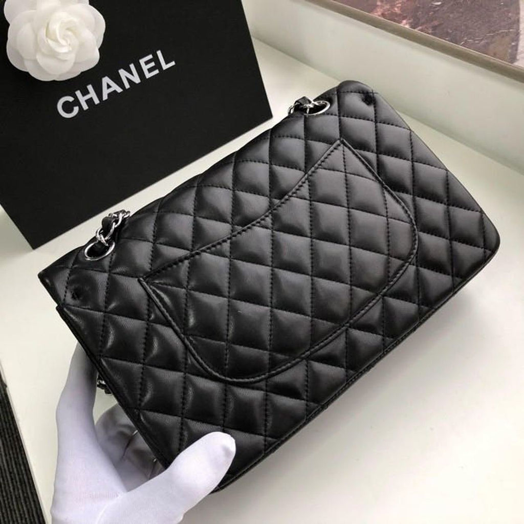 Chanel Classic Flap Bag 25cm Silver Hardware Lambskin Leather Spring/Summer Collection Black