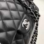 Chanel Classic Flap Bag 25cm Silver Hardware Lambskin Leather Spring/Summer Collection Black