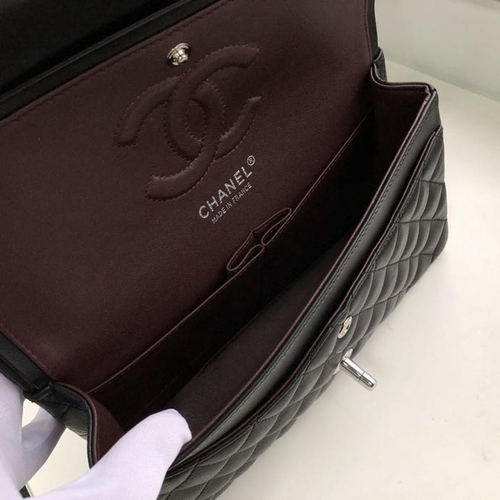 Chanel Classic Flap Bag 25cm Silver Hardware Lambskin Leather Spring/Summer Collection Black