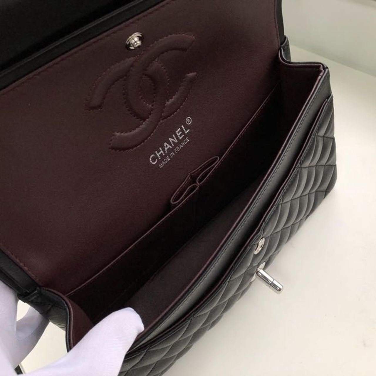 Chanel Classic Flap Bag 25cm Silver Hardware Lambskin Leather Spring/Summer Collection Black