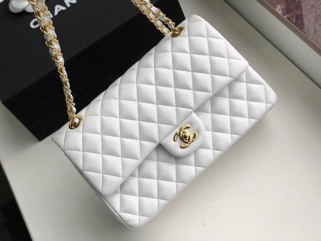 Chanel Classic Flap Bag 25cm Gold Hardware Lambskin Leather Spring/Summer Collection White