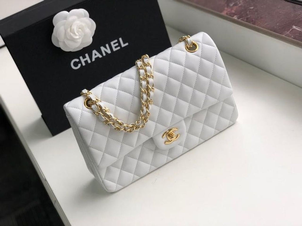 Chanel Classic Flap Bag 25cm Gold Hardware Lambskin Leather Spring/Summer Collection White