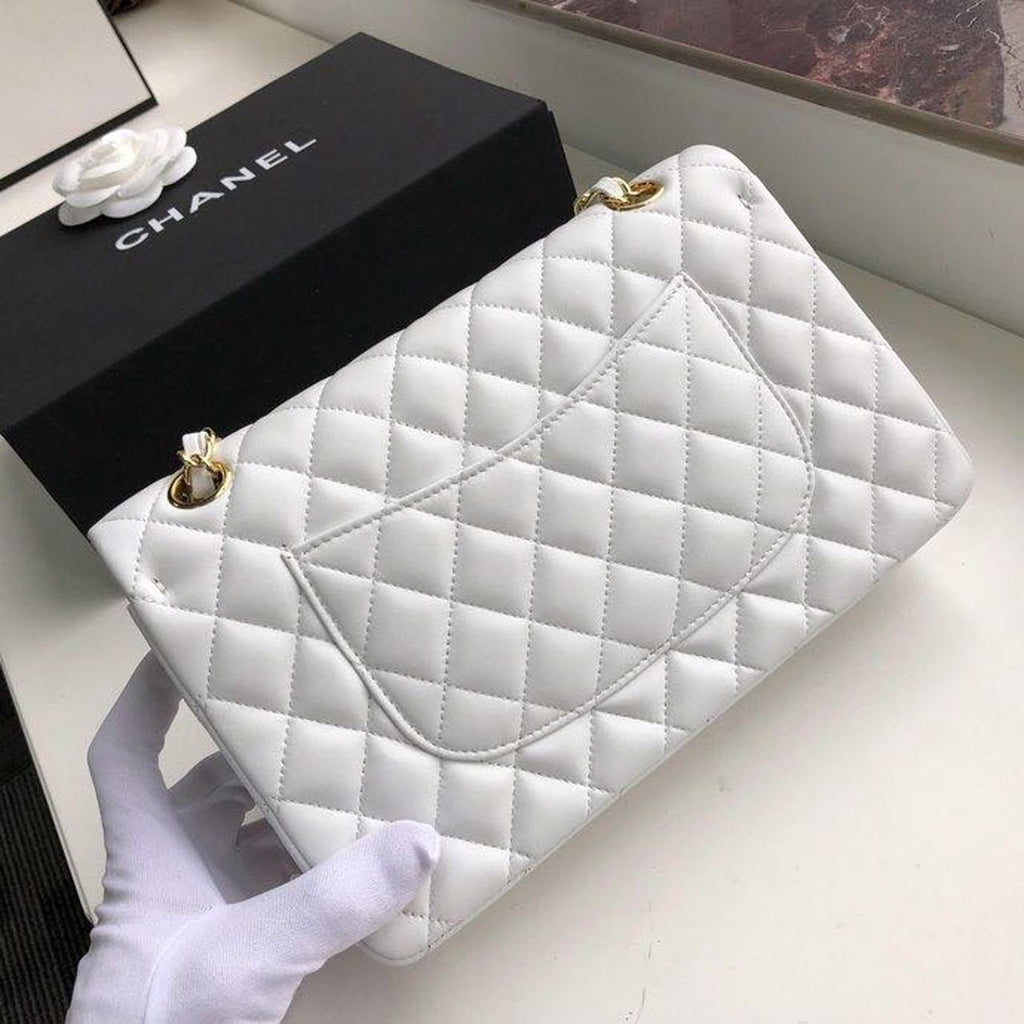 Chanel Classic Flap Bag 25cm Gold Hardware Lambskin Leather Spring/Summer Collection White