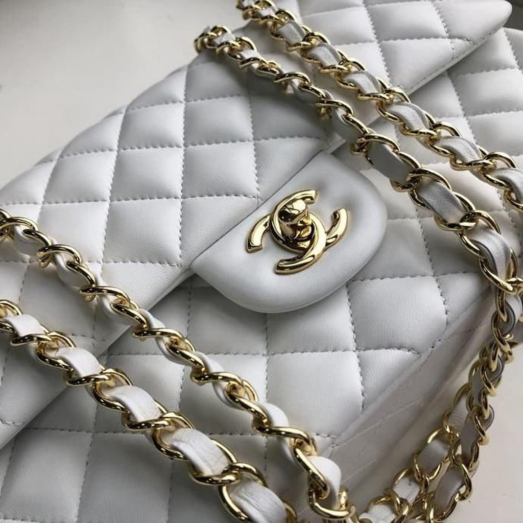 Chanel Classic Flap Bag 25cm Gold Hardware Lambskin Leather Spring/Summer Collection White