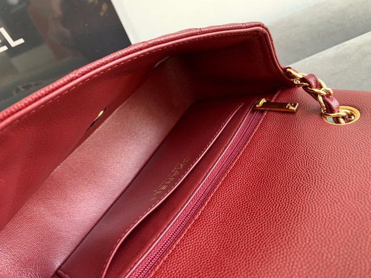 Chanel Classic Flap Bag 20cm Gold Hardware Caviar Leather Spring/Summer Collection Burgundy