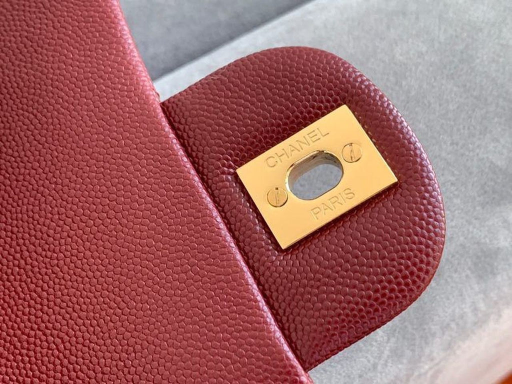 Chanel Classic Flap Bag 20cm Gold Hardware Caviar Leather Spring/Summer Collection Burgundy