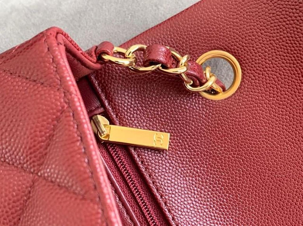 Chanel Classic Flap Bag 20cm Gold Hardware Caviar Leather Spring/Summer Collection Burgundy