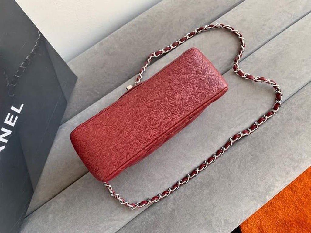 Chanel Classic Flap Bag 20cm Silver Hardware Caviar Leather Spring/Summer Collection Burgundy