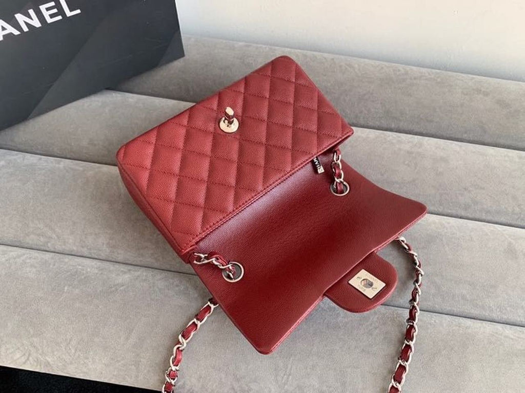 Chanel Classic Flap Bag 20cm Silver Hardware Caviar Leather Spring/Summer Collection Burgundy