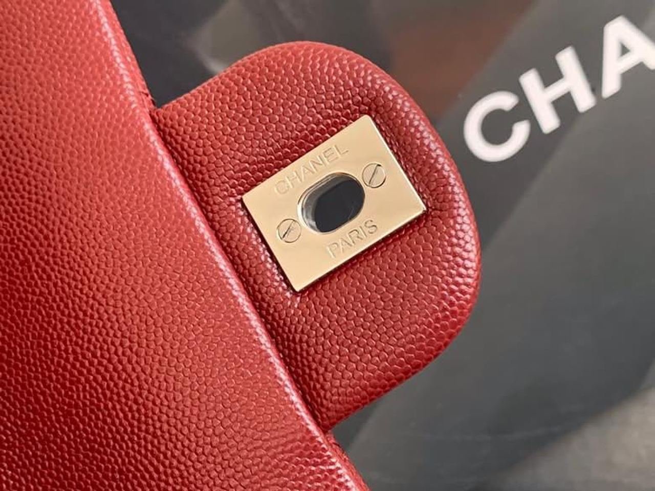 Chanel Classic Flap Bag 20cm Silver Hardware Caviar Leather Spring/Summer Collection Burgundy