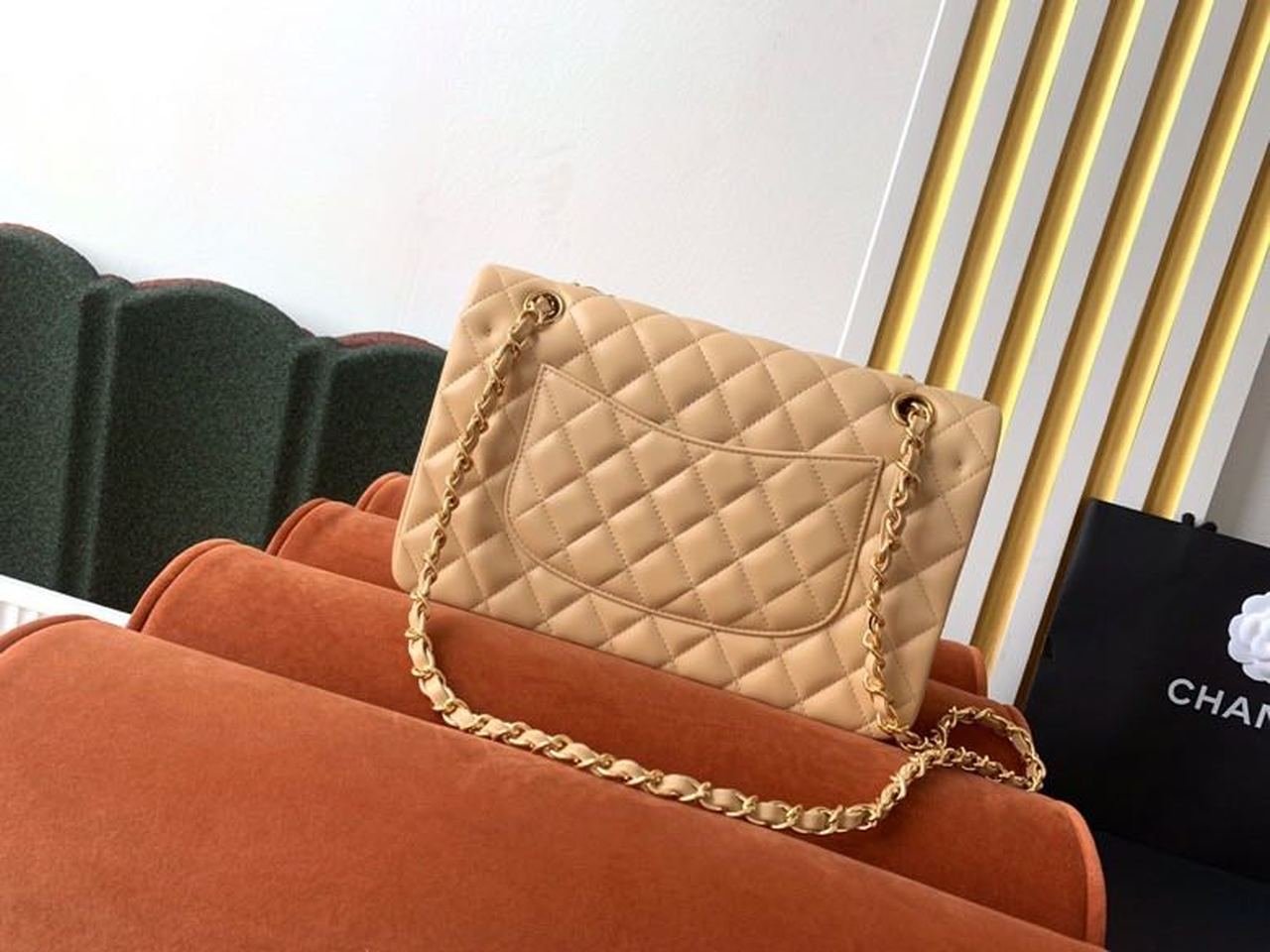 Chanel Classic Flap Bag 25cm Silver Hardware Lambskin Leather Spring/Summer Collection Beige