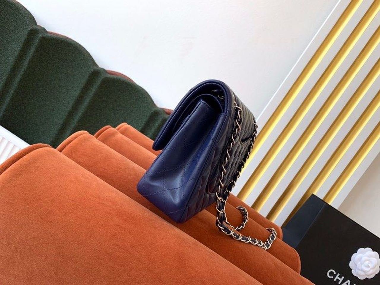 Chanel Classic Flap Bag Silver Hardware Lambskin Leather Spring/Summer Collection Navy Blue