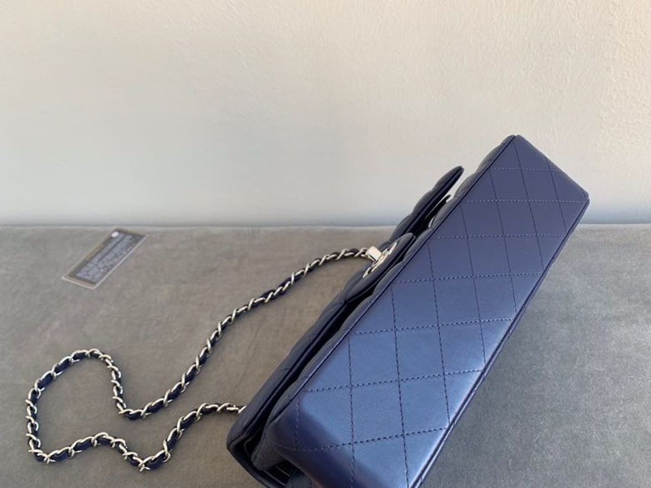 Chanel Classic Flap Bag Silver Hardware Lambskin Leather Spring/Summer Collection Navy Blue