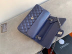 Chanel Classic Flap Bag Silver Hardware Lambskin Leather Spring/Summer Collection Navy Blue