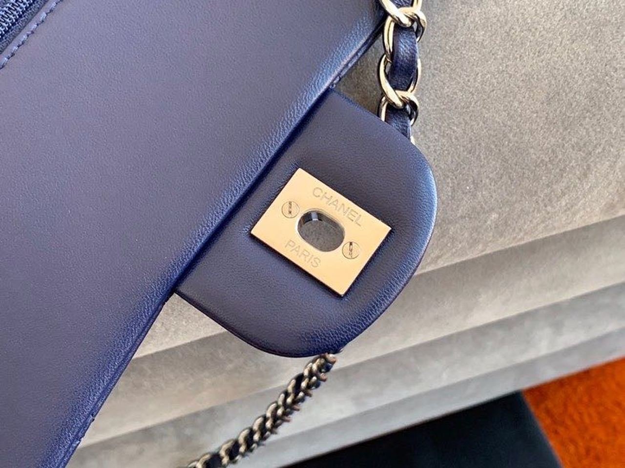 Chanel Classic Flap Bag Silver Hardware Lambskin Leather Spring/Summer Collection Navy Blue