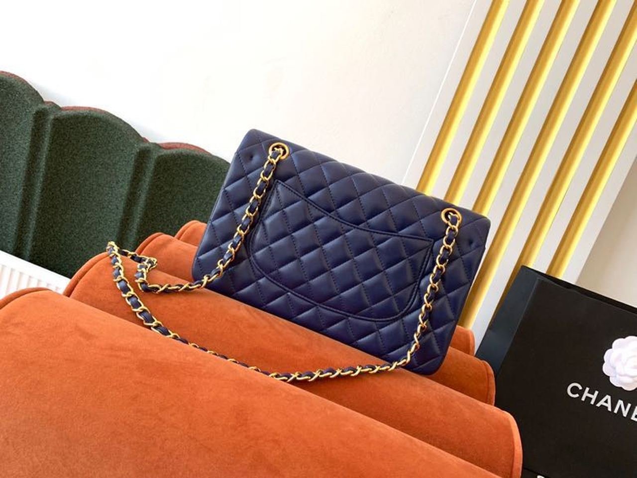Chanel Classic Flap Bag 25cm Gold Hardware Lambskin Leather Spring/Summer Collection Navy Blue