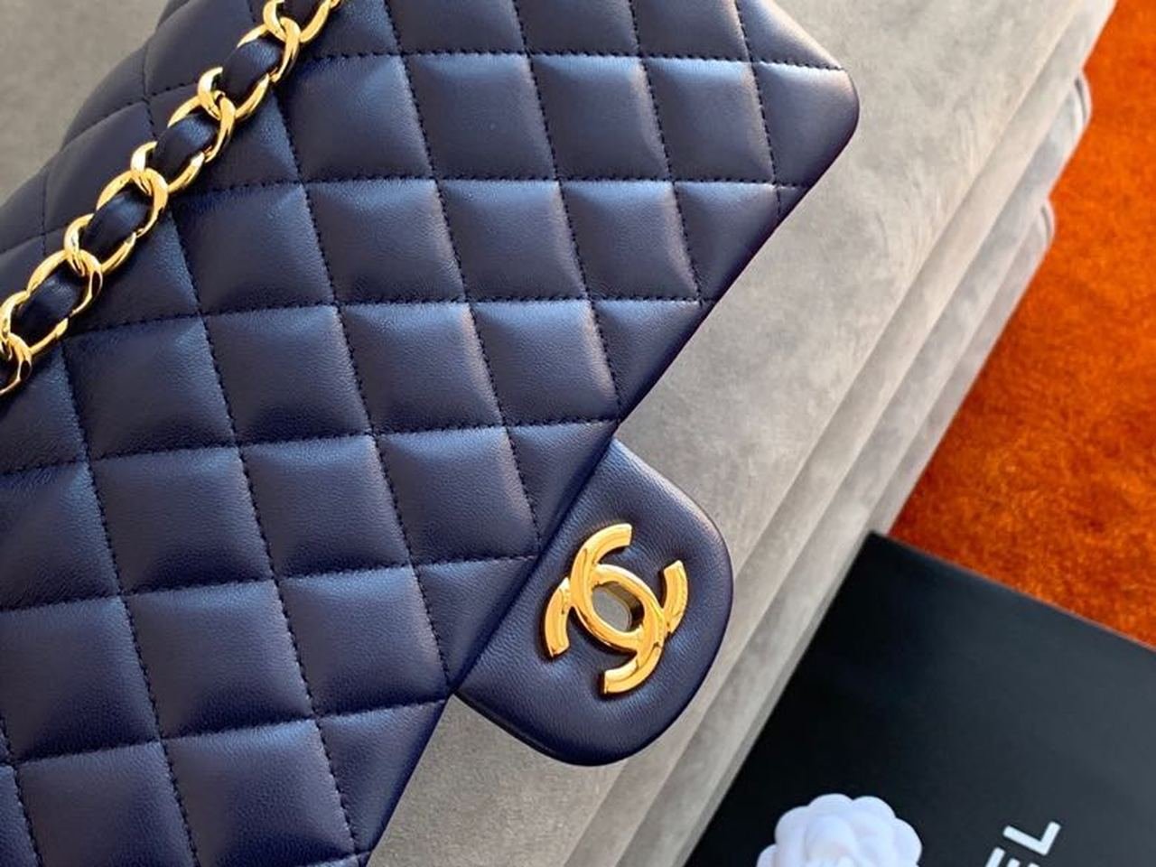Chanel Classic Flap Bag 25cm Gold Hardware Lambskin Leather Spring/Summer Collection Navy Blue