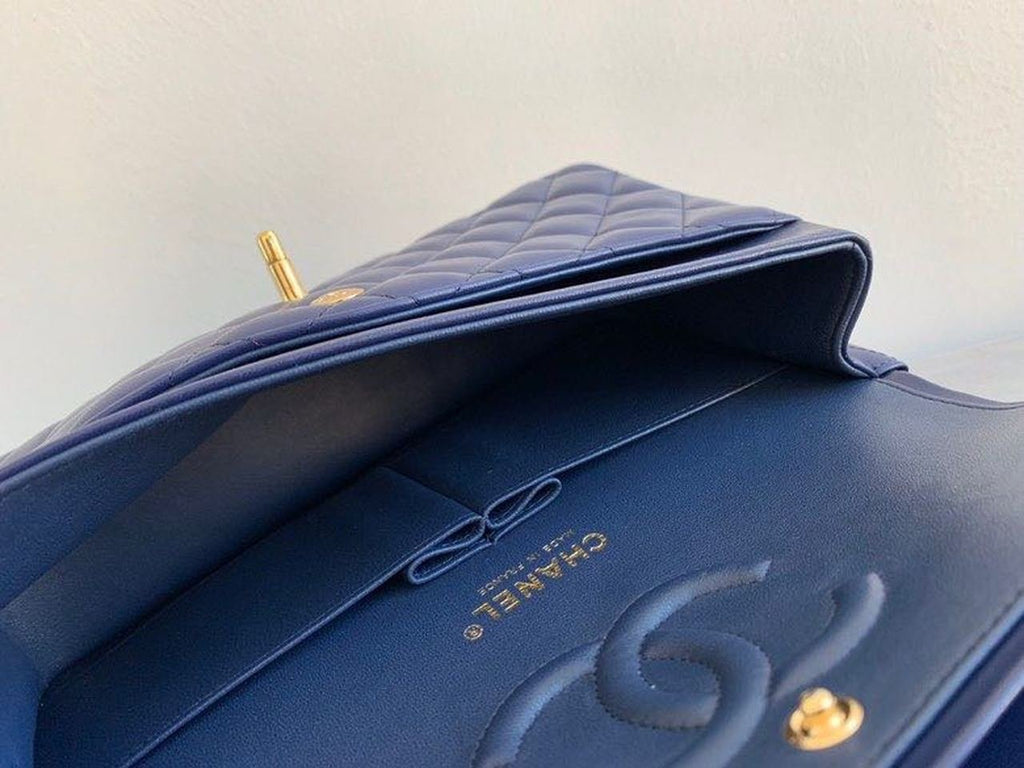 Chanel Classic Flap Bag 25cm Gold Hardware Lambskin Leather Spring/Summer Collection Navy Blue