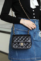 Chanel Classic Mini Flap Bag 18cm Gold Hardware Caviar Leather Spring/Summer Collection Black