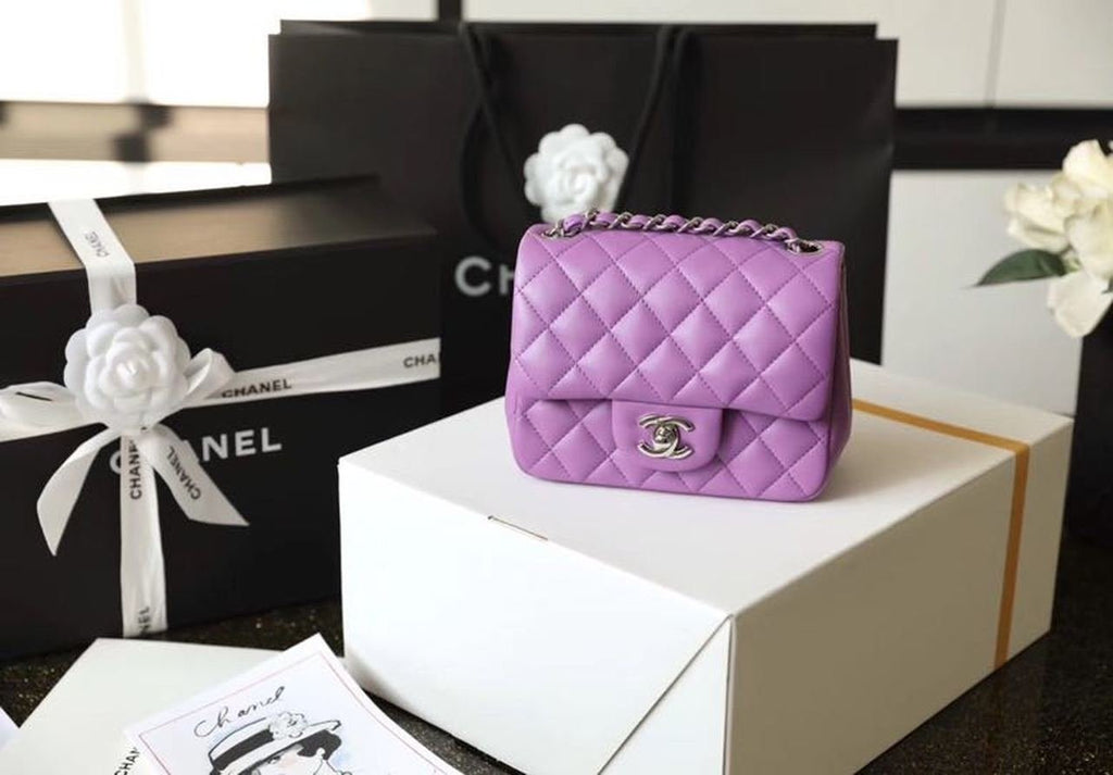 Chanel Classic Mini Flap Bag Silver Hardware Caviar Leather Spring/Summer Collection Purple